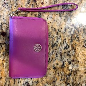 Tory Burch purple smart phone wristlet